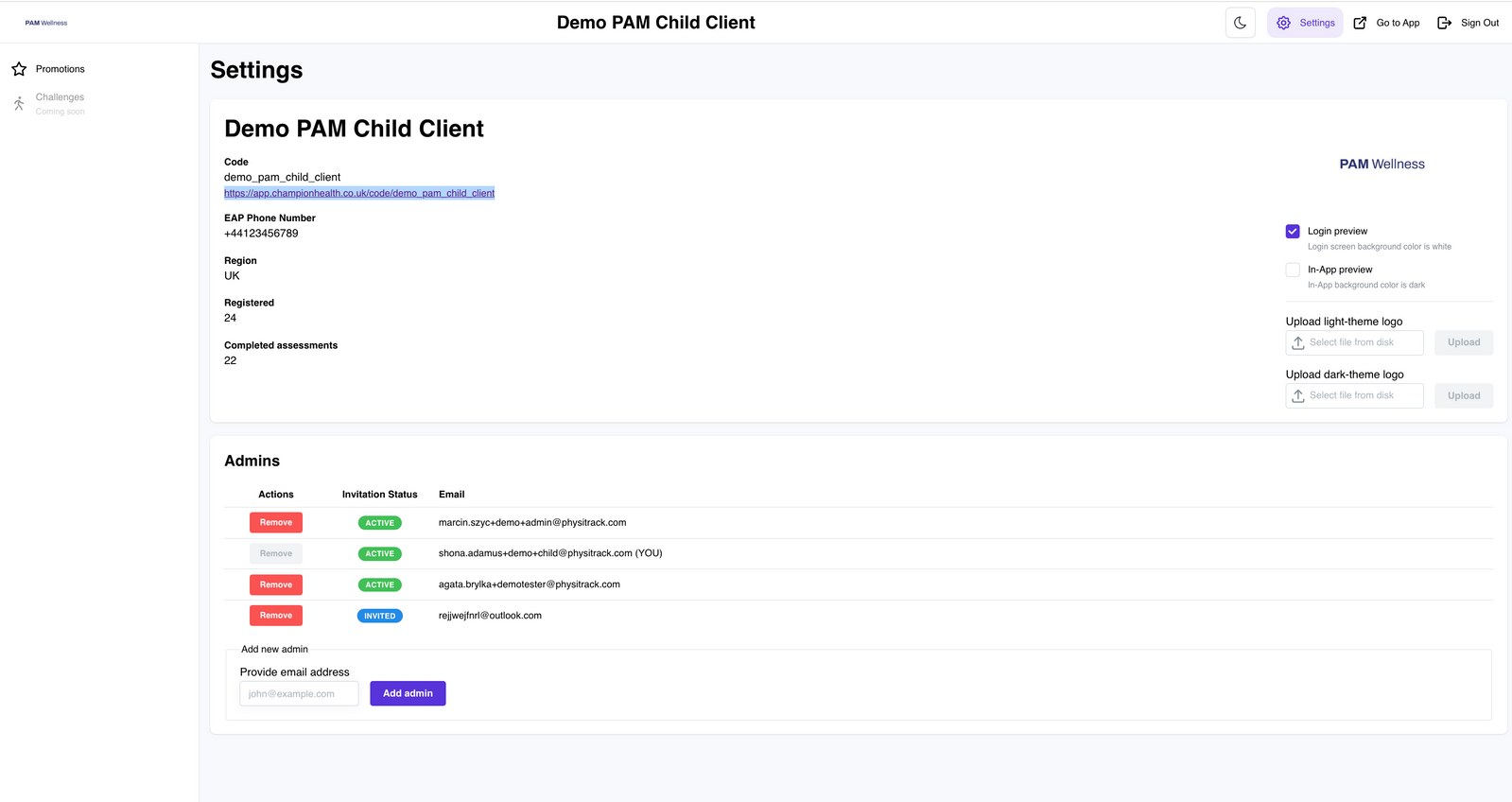 Admin dashboard